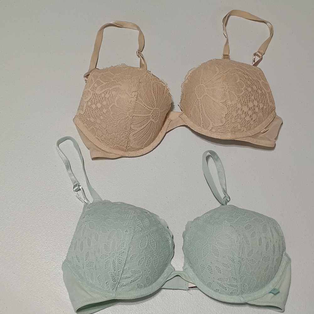 Victoria's Secret Push-Up Bra Bundle 34C Lace Underwire Mint Beige 2 Pack